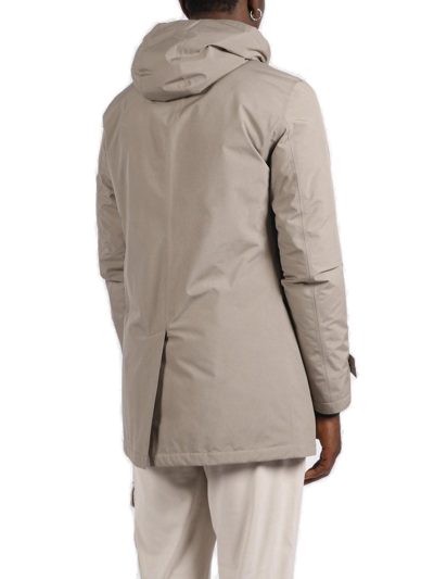 Shop Herno Gortex Logo-printed Drawstring Hooded Coat Coat In Tortora