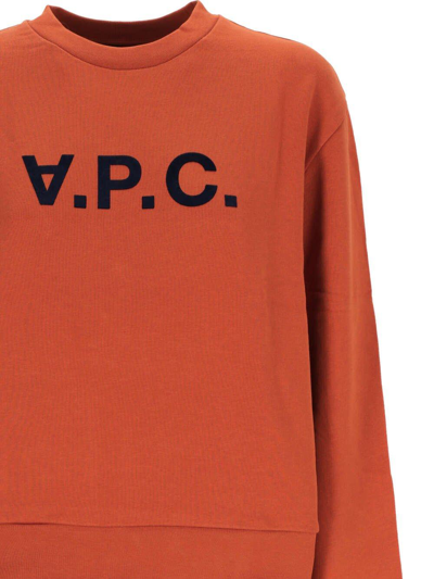 Shop Apc Logo Printed Crewneck Sweatshirt Fleece In Brick Red