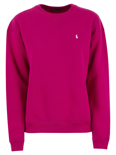 Shop Polo Ralph Lauren Crewneck Cotton Sweatshirt In Fuxia