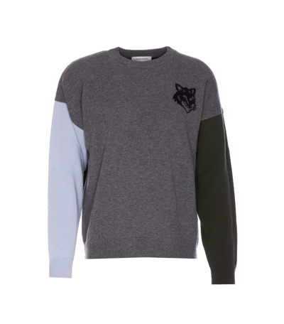 Shop Maison Kitsuné Fox Head Intarsia Sweater In Grey