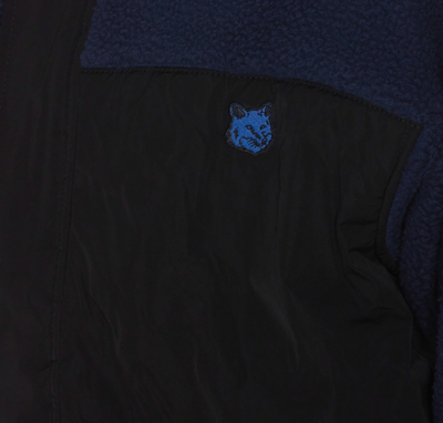 Shop Maison Kitsuné College Patch Color-block Polar Fleece Jacket In Blue