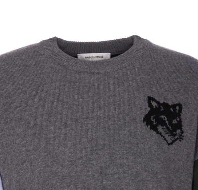 Shop Maison Kitsuné Fox Head Intarsia Sweater In Grey