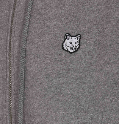 Shop Maison Kitsuné Tonal Fox Head Patch Zip Hoodie In Grey