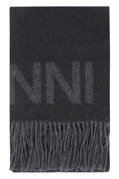 Shop Ganni Wool Scarf In Black