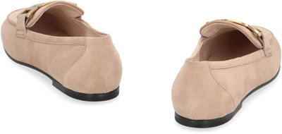 Shop Tod's Kate Suede Loafers In Sand