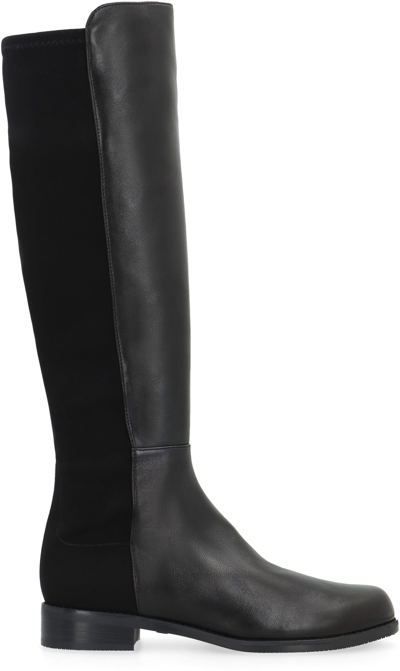Shop Stuart Weitzman Halfnhalf Leather And Stretch Fabric Boots In Black