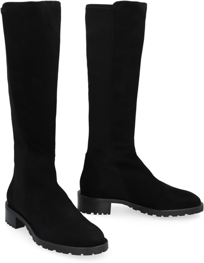 Shop Stuart Weitzman 5050 Leather And Stretch Fabric Boots In Black