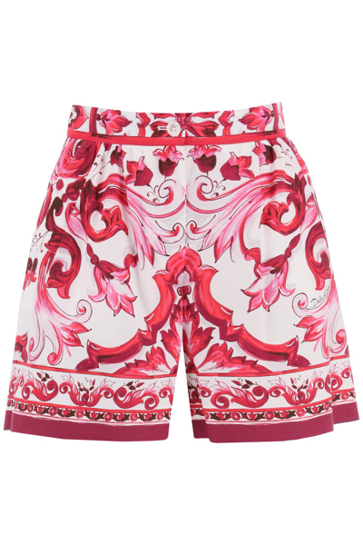 Shop Dolce & Gabbana Cotton Poplin Shorts With Maiolica Motif In Pink
