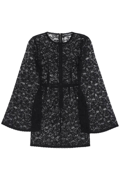 Shop Dolce & Gabbana Mini Dress In Floral Openwork Knit In Nero (black)