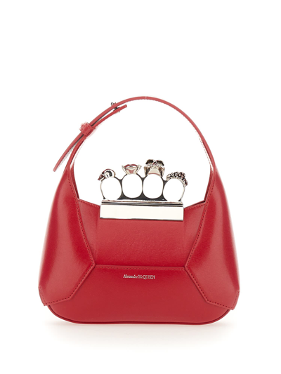 Shop Alexander Mcqueen Jeweled Mini Hobo Bag In Red