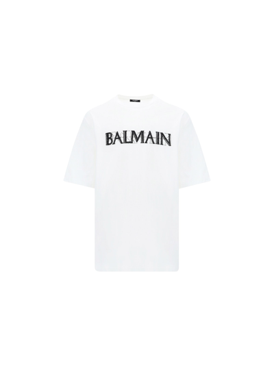 Shop Balmain Oversize Cotton T-shirt In Bianco