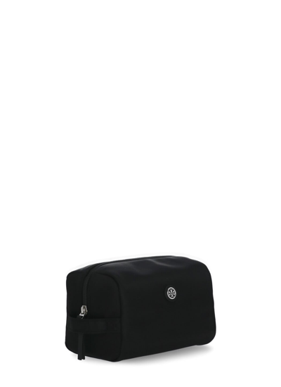 Tory Burch Logo Plaque Large Cosmetic Bag In Black