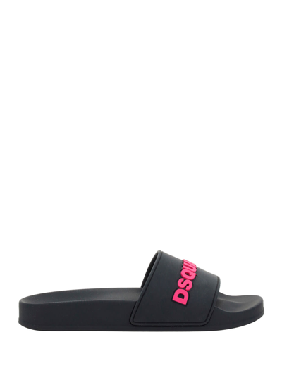 Shop Dsquared2 Sandals Slide In Nero+fucsia