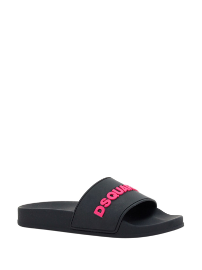 Shop Dsquared2 Sandals Slide In Nero+fucsia