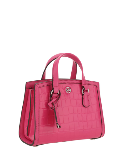 Shop Michael Michael Kors Chantal Printed Leather Handbag In Cerise