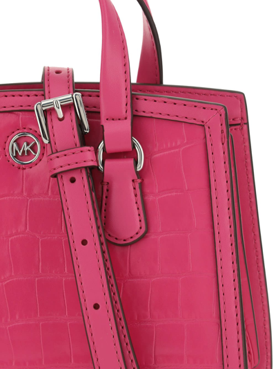 Shop Michael Michael Kors Chantal Printed Leather Handbag In Cerise
