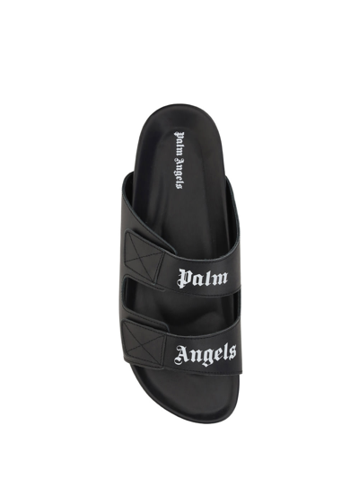 Shop Palm Angels Leather Slides With Logo In Black