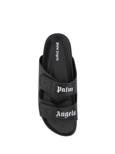 Palm Angels Leather Slides With Logo In Black