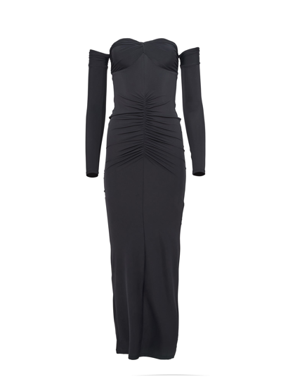 Shop Fleur Du Mal Jersey Ruched Midi Dress In Black