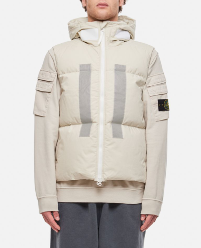 Shop Stone Island G09x2  Marina_rubber Wax Poplin Down In White