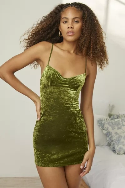Shop Out From Under X Only Hearts Velvet Underwire Mini Dress In Olive, Women's At Urban Outfitters