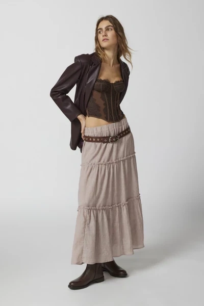 Shop Urban Renewal Remnants Crepe Tiered Midi Skirt In Taupe, Women's At Urban Outfitters