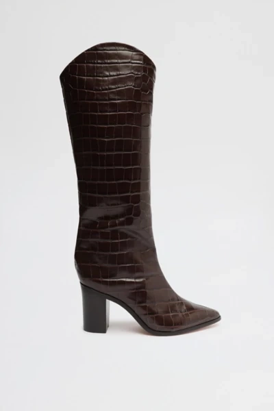 SCHUTZ MARYANA LEATHER KNEE-HIGH CROC BOOT IN DARK CHOCOLATE, WOMEN'S AT URBAN OUTFITTERS 