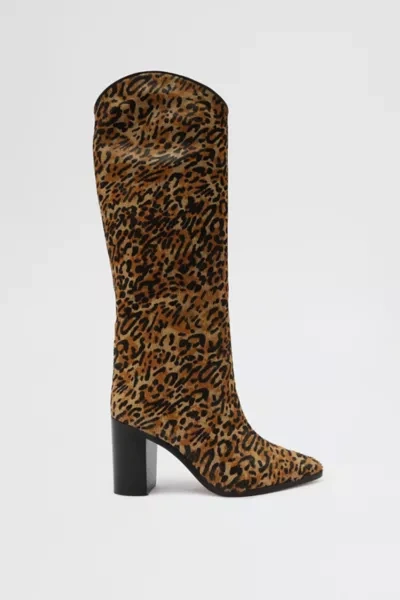 Shop Schutz Maryana Knee-high Suede Leopard Print Boot In Natural, Women's At Urban Outfitters