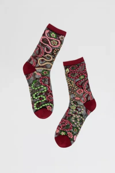 Sock Candy Serpentine Floral Black Sheer Sock In Black, Women's At Urban Outfitters In Black