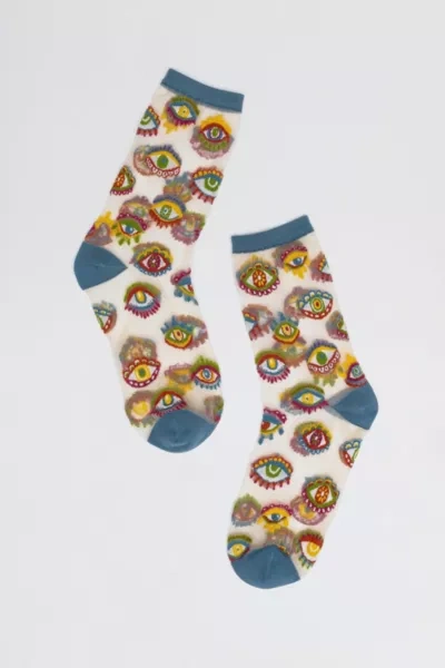 Shop Sock Candy Evil Eye Sheer Sock, Women's At Urban Outfitters In Multicolor