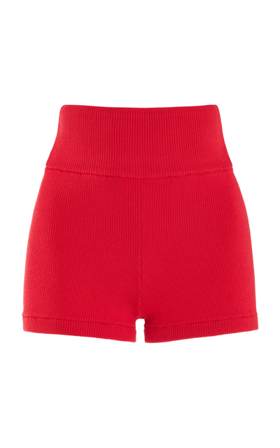 Shop Elce Exclusive Sol Ribbed-knit Shorts In Red