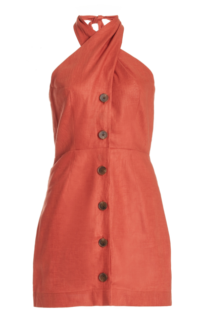 Shop Matthew Bruch Twisted Linen Mini Dress In Orange