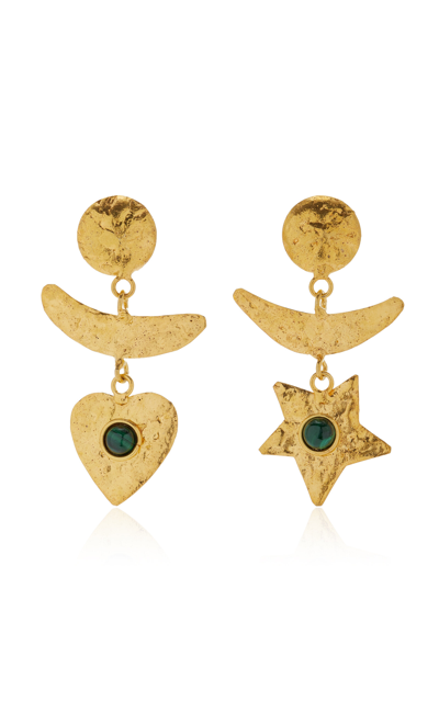 Shop Sylvia Toledano Sol Y Luna 22k Gold-plated Malachite Earrings In Green