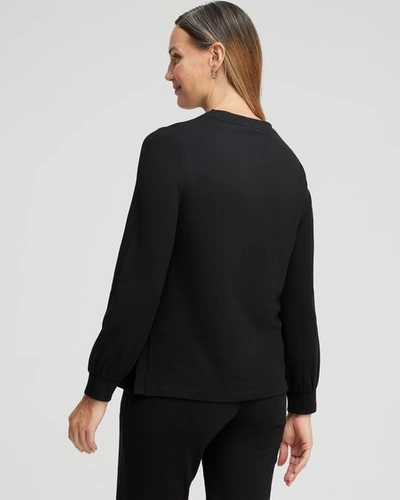 Shop Chico's French Terry Faux Leather Sweatshirt Top In Black Size 0/2 |  Zenergy