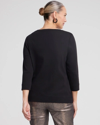 Chico's 3/4 Sleeve V-neck Tee In Black Size 16/18 |  In Black