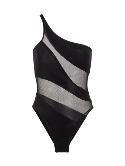 Shop Norma Kamali Women's Mio One-shoulder Mesh One-piece Swimsuit In Black Mesh
