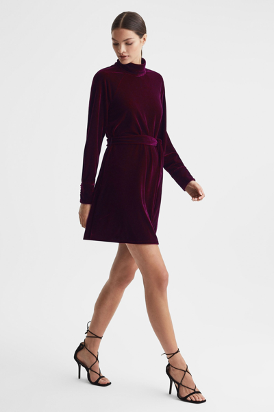 Shop Reiss Essie - Berry Velvet Belted Mini Dress, Us 8