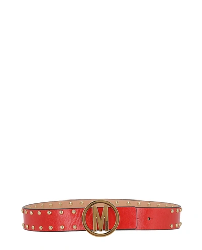 Shop Moschino Circle M Gold Stud Belt In Red