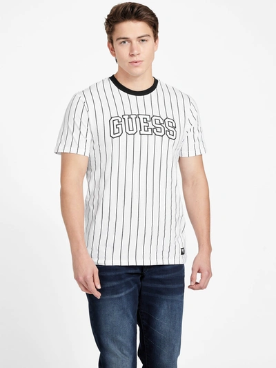 Shop Guess Factory Kerry Pinstripe Logo Tee In White