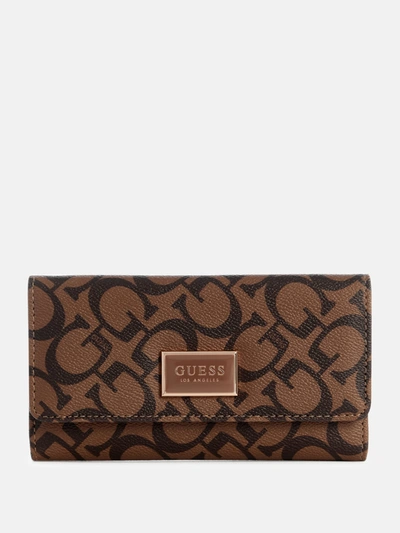 Guess Factory Abree Logo Slim Clutch Wallet In Brown