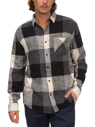 Shop Junk Food Mens Collared Large Plaid Button-down Shirt In Grey
