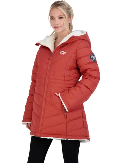 Shop Reebok Womens Faux Fur Heavyweight Puffer Jacket In Red