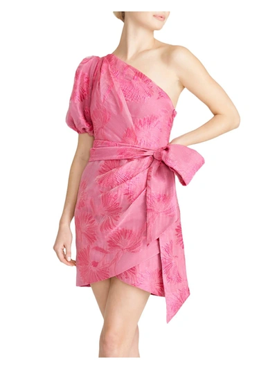 Shop ml Monique Lhuillier Womens One Shoulder Belted Mini Dress In Pink