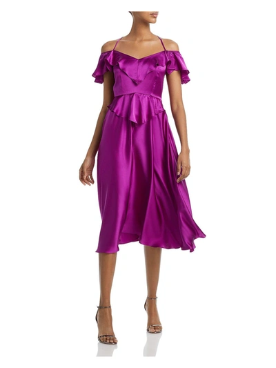 Shop Undra Celeste New York Womens Flounce Off-the-shoulder Midi Dress In Purple