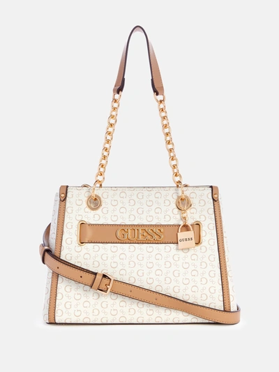 Shop Guess Factory Creswell Logo Satchel In White
