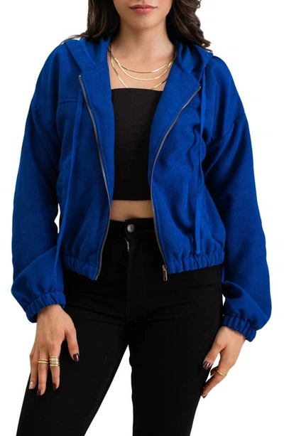 Shop Blu Pepper Corduroy Zip-up Hooded Jacket In Royal Blue