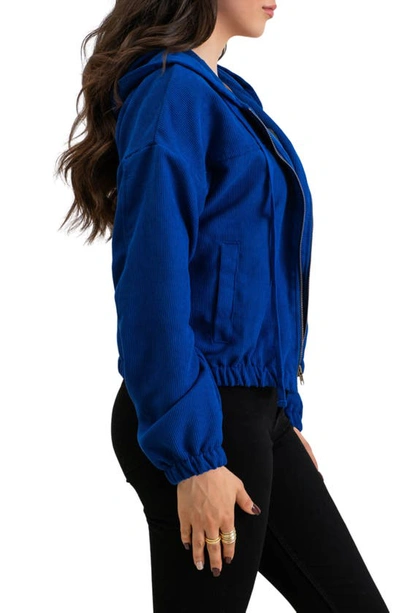 Shop Blu Pepper Corduroy Zip-up Hooded Jacket In Royal Blue