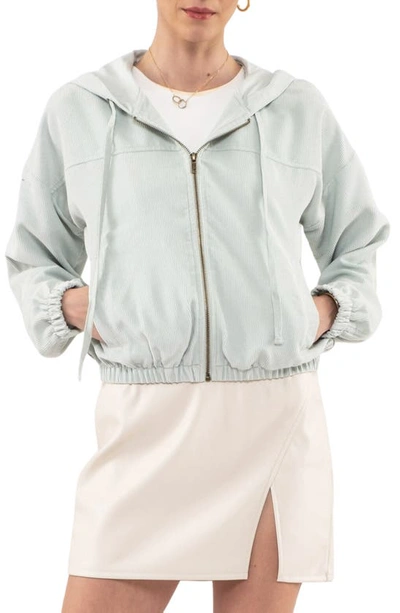 Shop Blu Pepper Corduroy Zip-up Hooded Jacket In Light Mint