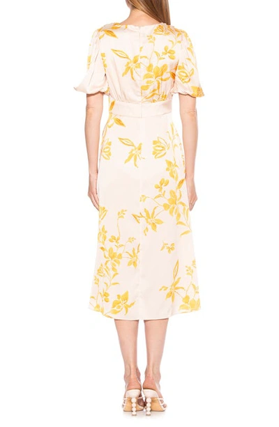 Shop Alexia Admor V-neck Puff Sleeve Midi Dress In Beige Floral