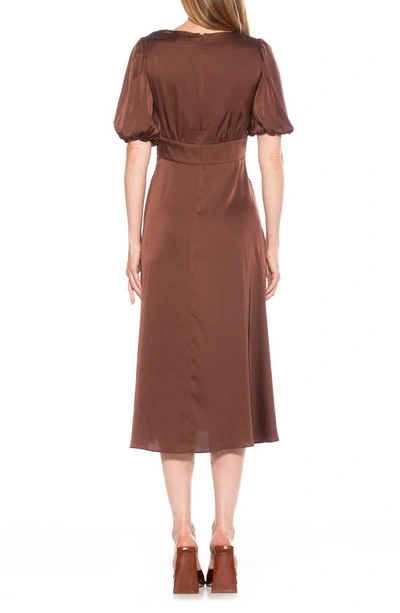 Shop Alexia Admor V-neck Puff Sleeve Midi Dress In Brown